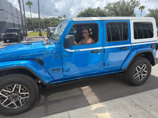 Blue Jeep with White Top